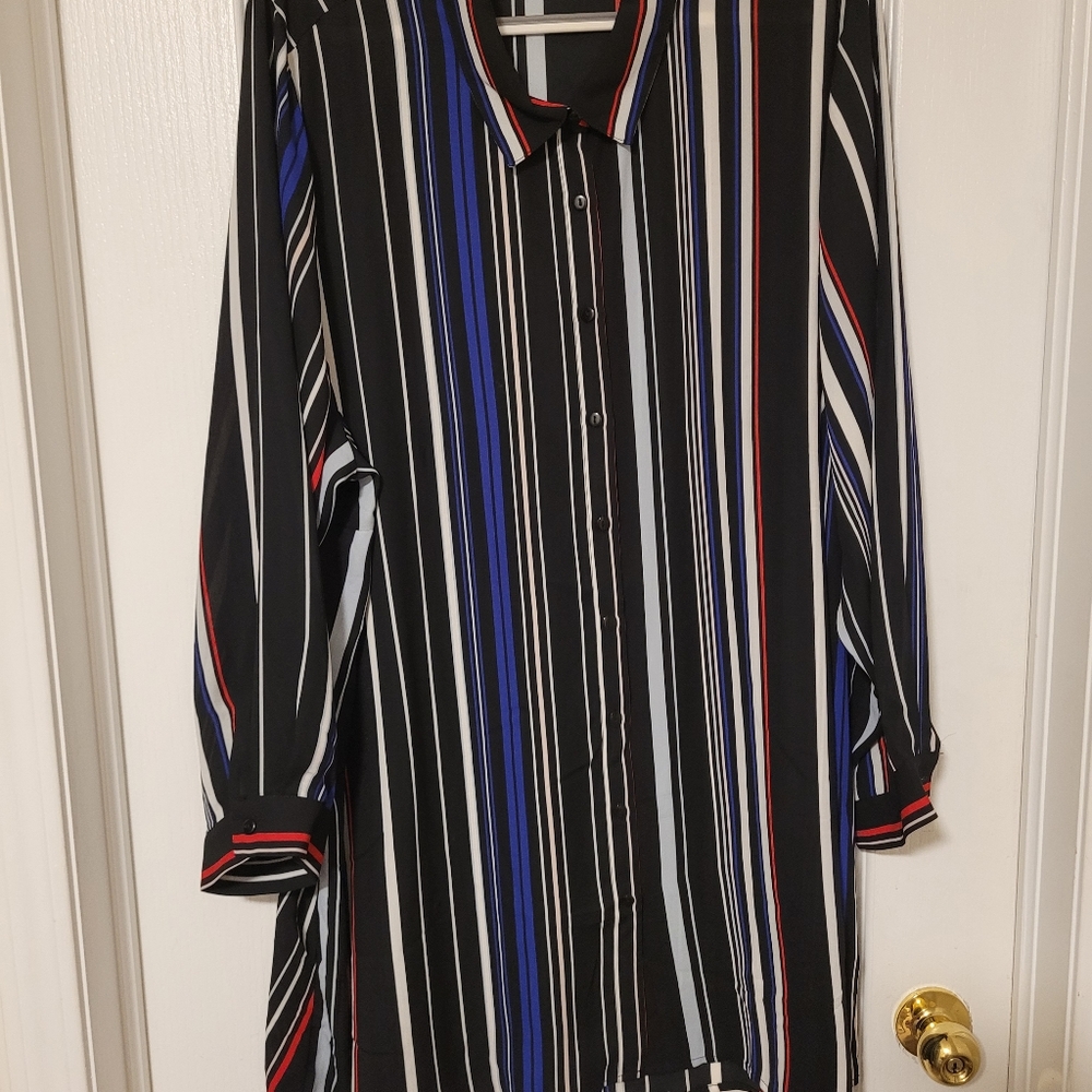 5X - Striped button down blouse